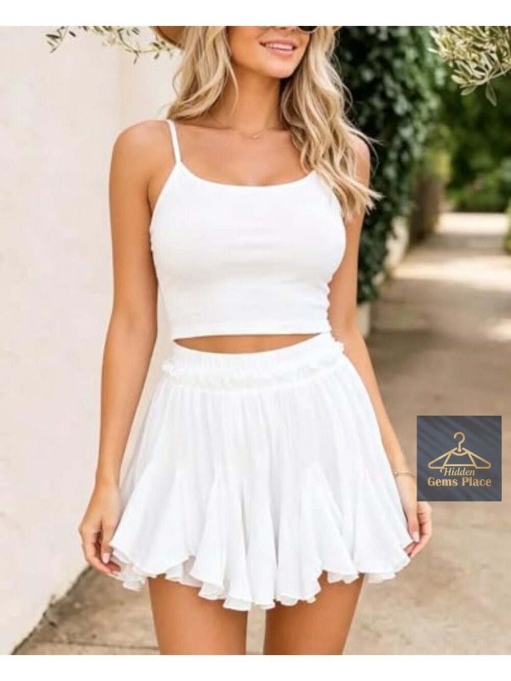 Flowy Ruffle Mini Skort Built-in Shorts High Rise Boho - Picture 2 of 6